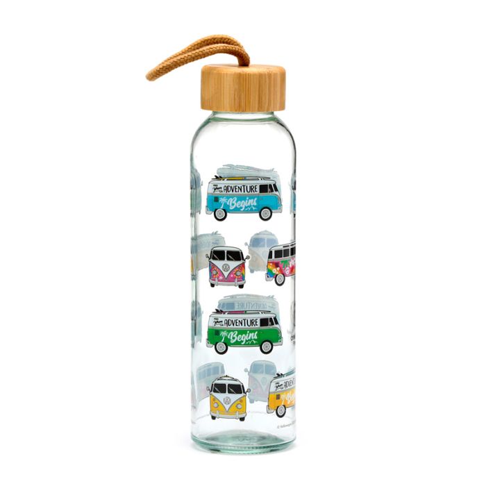Volkswagen VW T1 Bulli Summer Wasserflasche - Glas & Bambus