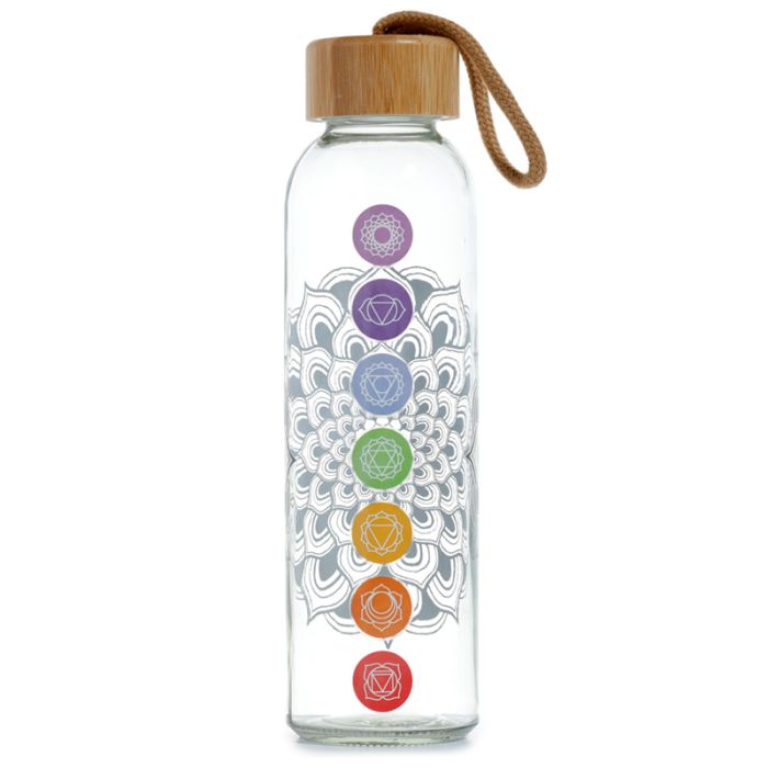 Chakra Wasserflasche - Glas & Bambus
