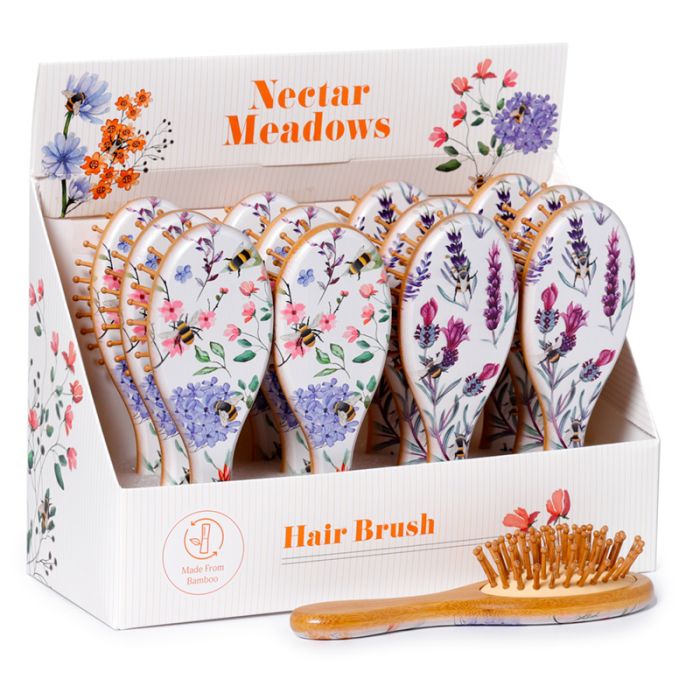 Nectar Meadows Blumen Bienen Haarbürste aus 100 % Bambus