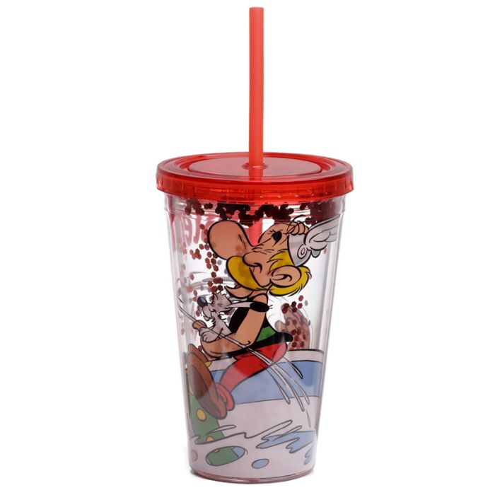 Asterix Becher mit Strohhalm & Deckel 500ml