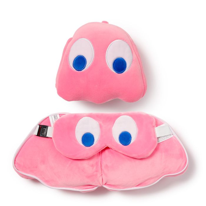 Relaxeazzz Plüsch Pac-Man Rosa Geist Reisekissen & Augenmaske