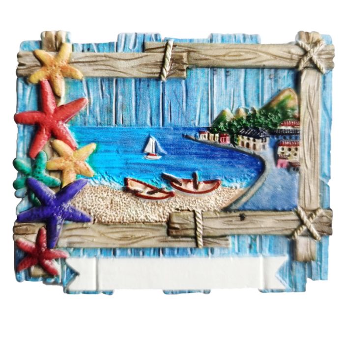 An der Küste 3D Souvenir-Magnet - Treibholzrahmen mit Seestern