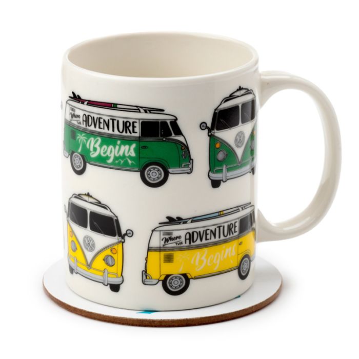 Volkswagen VW T1 Bulli Tasse & Untersetzer Set aus Porzellan