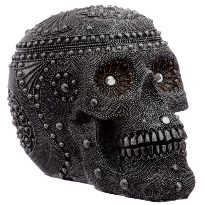 Silber perlenbesetzer Totenkopf - Groß