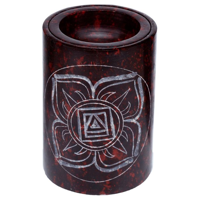 Rote Speckstein Duftlampe mit geschnitztem Chakra-Symbol