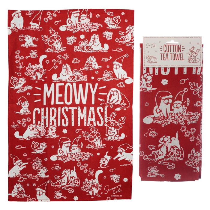 Simon's Cat Weihnachten Meowy Christmas Katze Geschirrtuch aus Polycotton 