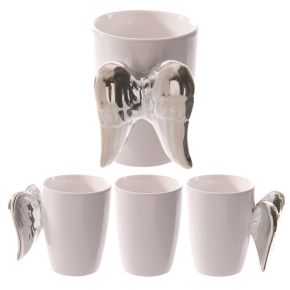 Tasse Weißer Engel mit Silberne Flügel geformter Henkel Tasse  