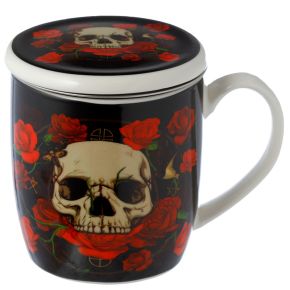 Skulls & Roses Totenkopf Tasse aus Porzellan mit Teeei und Deckel Skulls & Roses Totenkopf Tasse aus Porzellan mit Teeei und Deckel