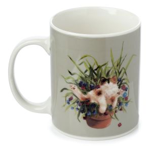 Kim Haskins Katze im Blumentopf grüne Tasse aus Porzellan