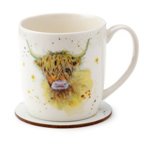 Jan Pashley Highland Coo Kuh Tasse & Untersetzer Set Jan Pashley Highland Coo Kuh Tasse & Untersetzer Set