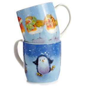 Weihnachten Jan Pashley Rotkehlchen & Pinguin 2er Set Tassen