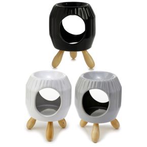 Eden Abstrakt gerippte weisse Duftlampe aus Keramik mit Füßen