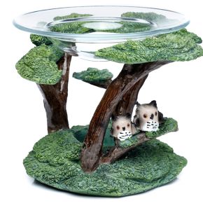 Eulen mit Baum Duftlampe aus Harz mit Glasschale