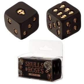 Skulls and Roses 2-er Set Schwarz und Gold Totenkopf Würfel