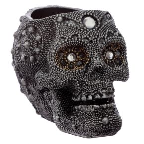Silber perlenbesetzer Totenkopf Teelichthalter 