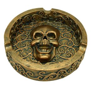 Totenkopf metallischer gebürsteter Goldeffekt Aschenbecher